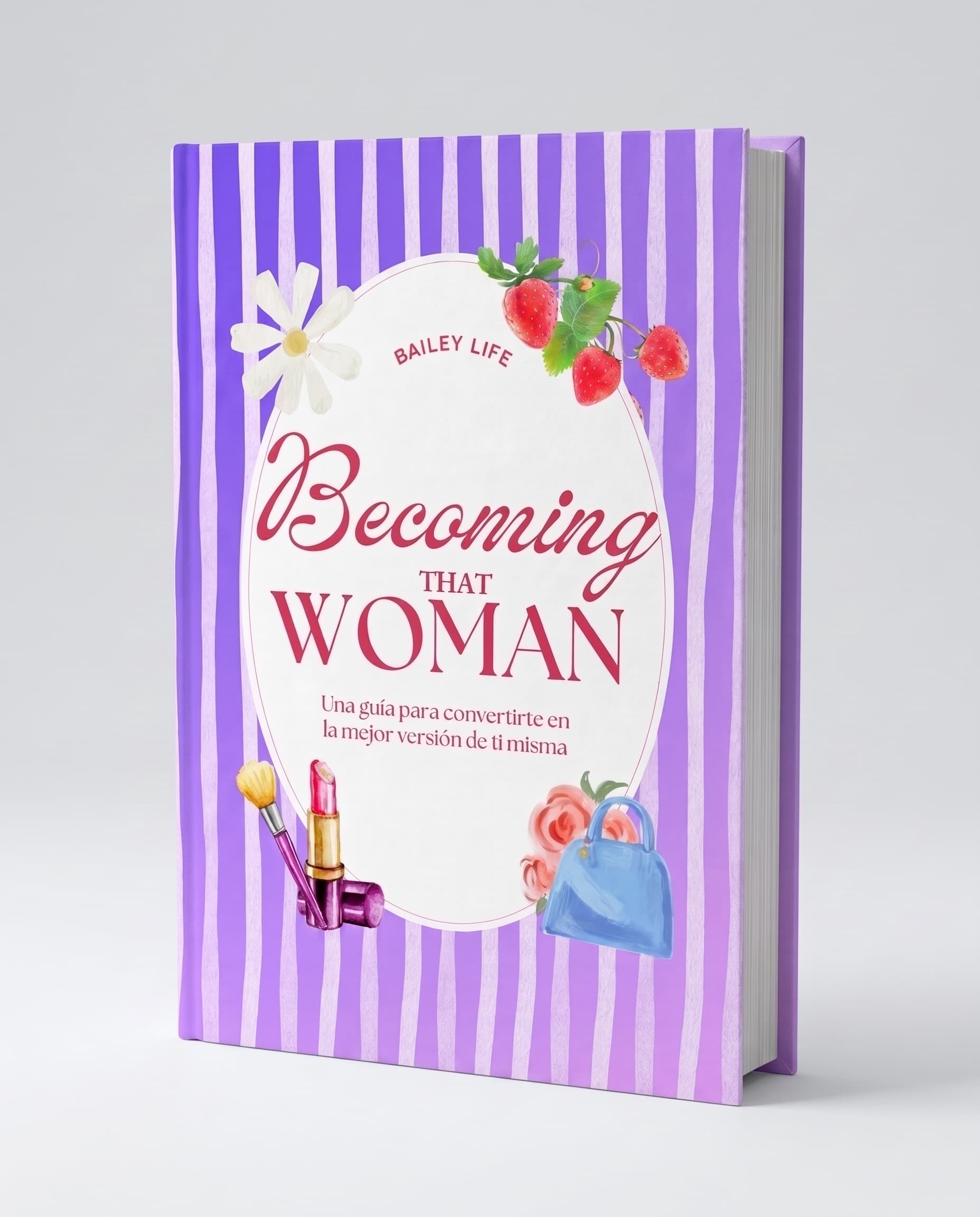 Portada del eBook de reflexión Becoming That Woman sobre un fondo índigo-lavanda